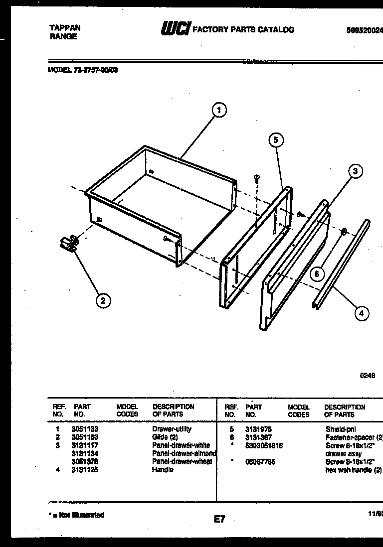 Tappan 73-3757-00-08 drawer parts diagram