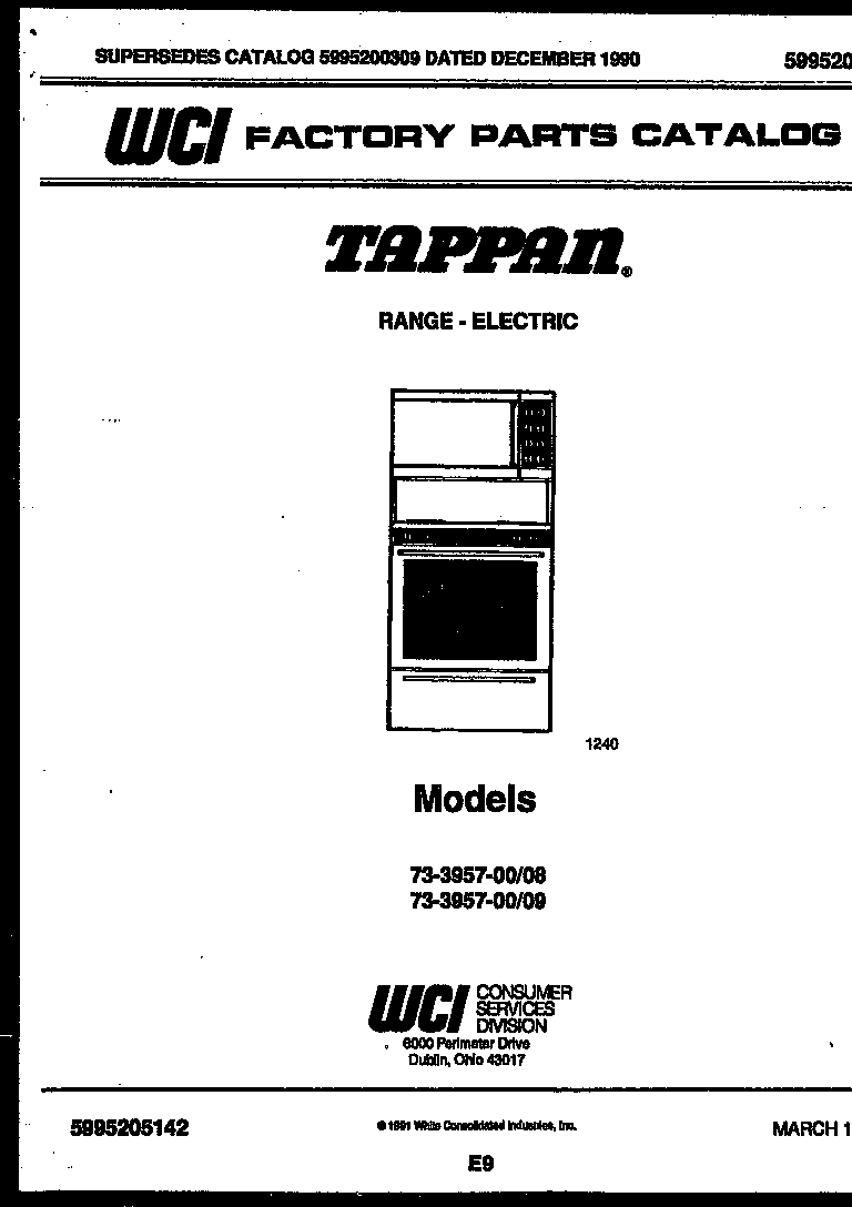 Tappan 73-3957-23-09 cover page diagram