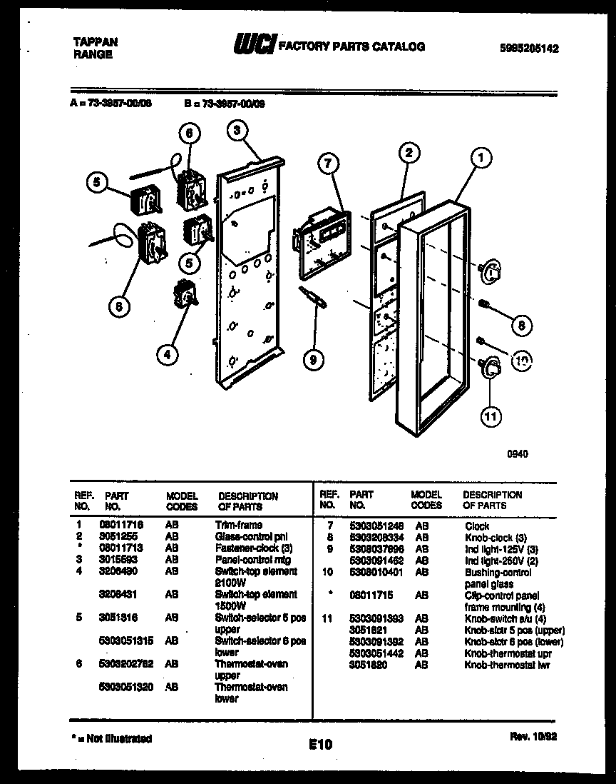 Tappan 73-3957-23-09 control panel diagram