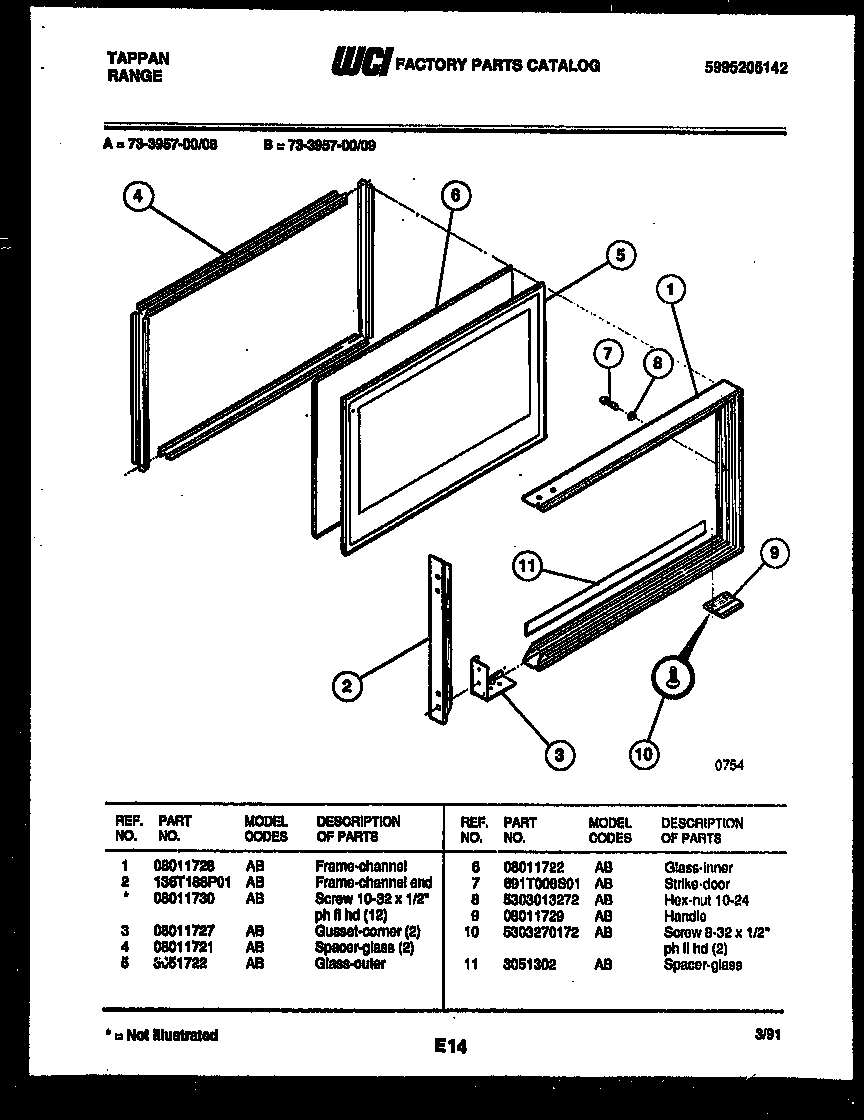 Tappan 73-3957-23-09 upper oven door parts diagram