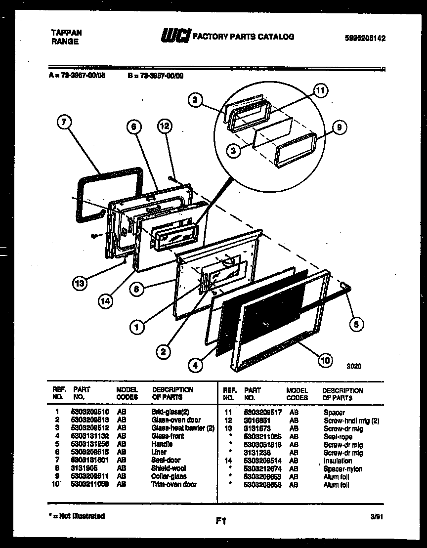 Tappan 73-3957-23-09 lower oven door parts diagram