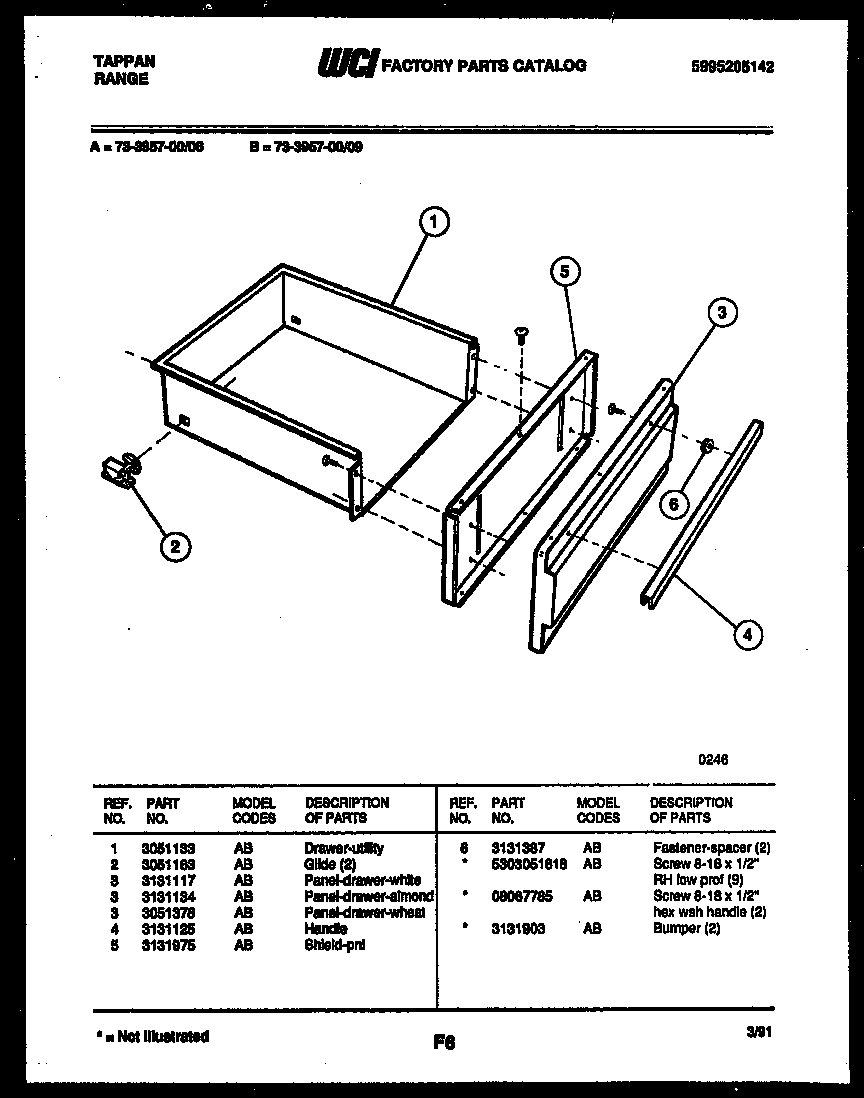 Tappan 73-3957-23-09 drawer parts diagram