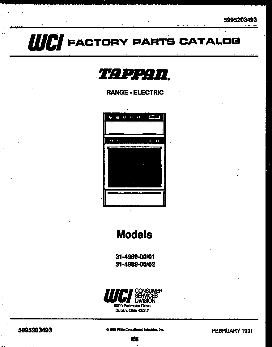 Tappan 31-4989-00-01 cover page diagram
