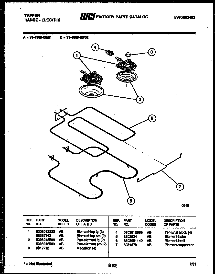 Tappan 31-4989-00-01 broiler parts diagram