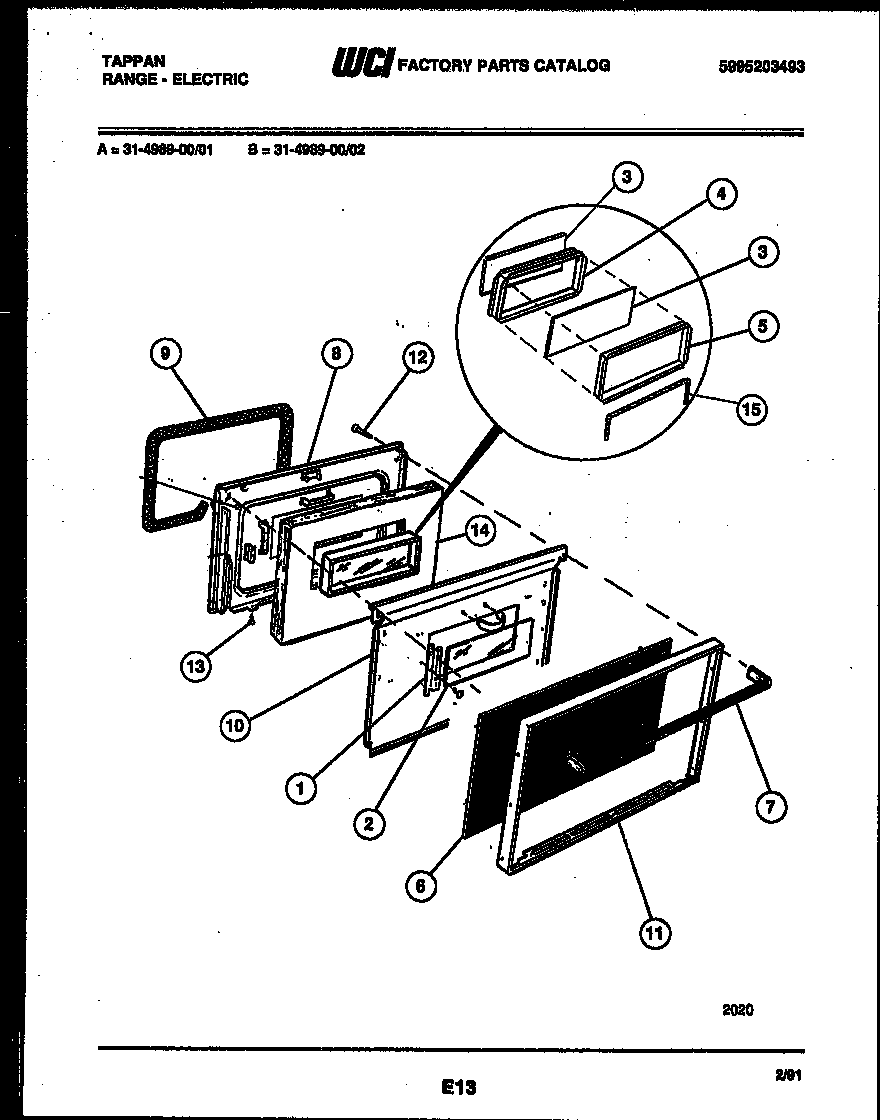 Tappan 31-4989-00-01 door parts diagram