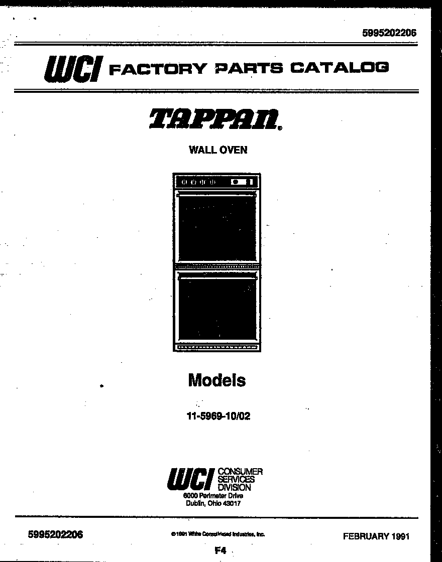 Tappan 11-5969-00-02 cover page- text only diagram