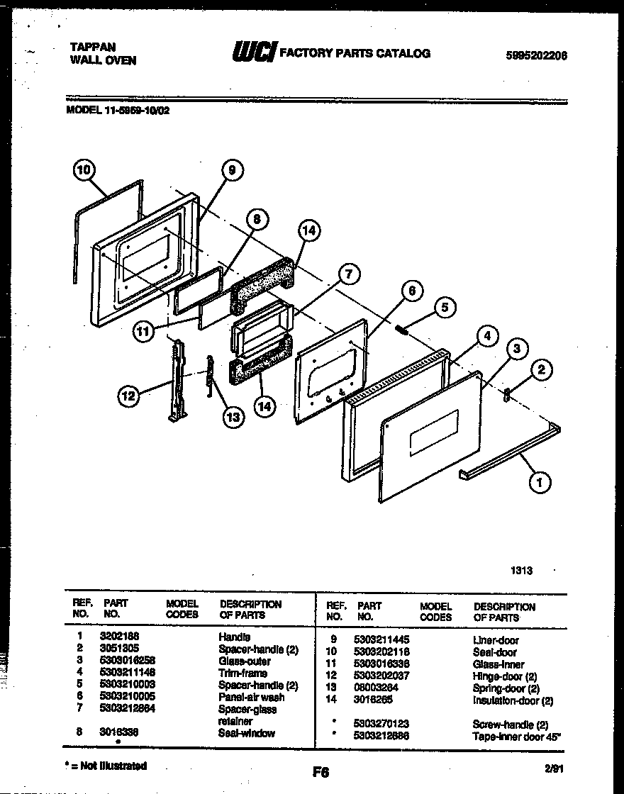 Tappan 11-5969-00-02 door parts diagram
