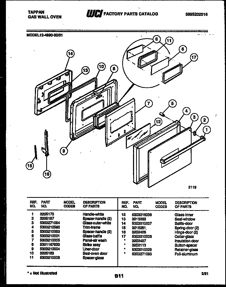 Tappan 12-4990-00-01 door parts diagram