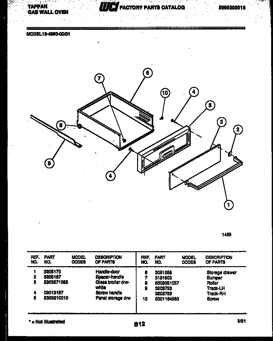 Tappan 12-4990-00-01 drawer parts diagram
