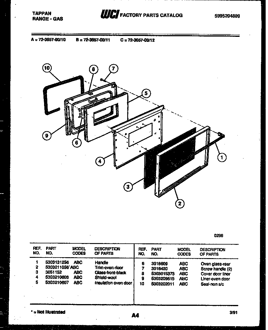 Tappan 72-3657-00-12 lower oven door parts diagram