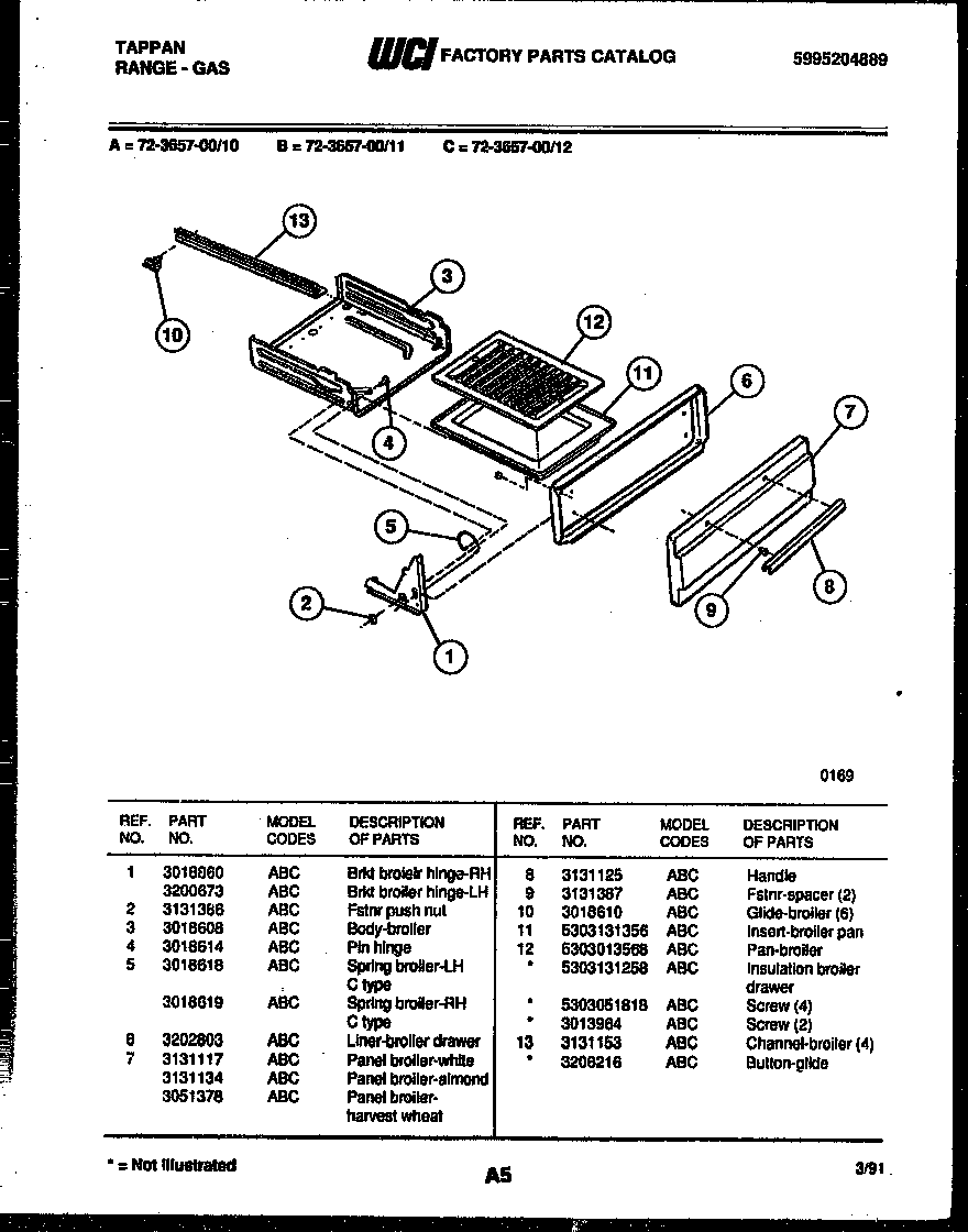 Tappan 72-3657-00-12 broiler drawer parts diagram
