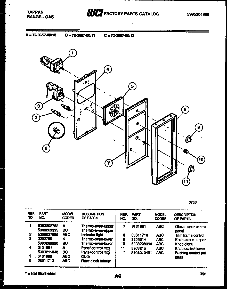 Tappan 72-3657-00-12 control panel diagram