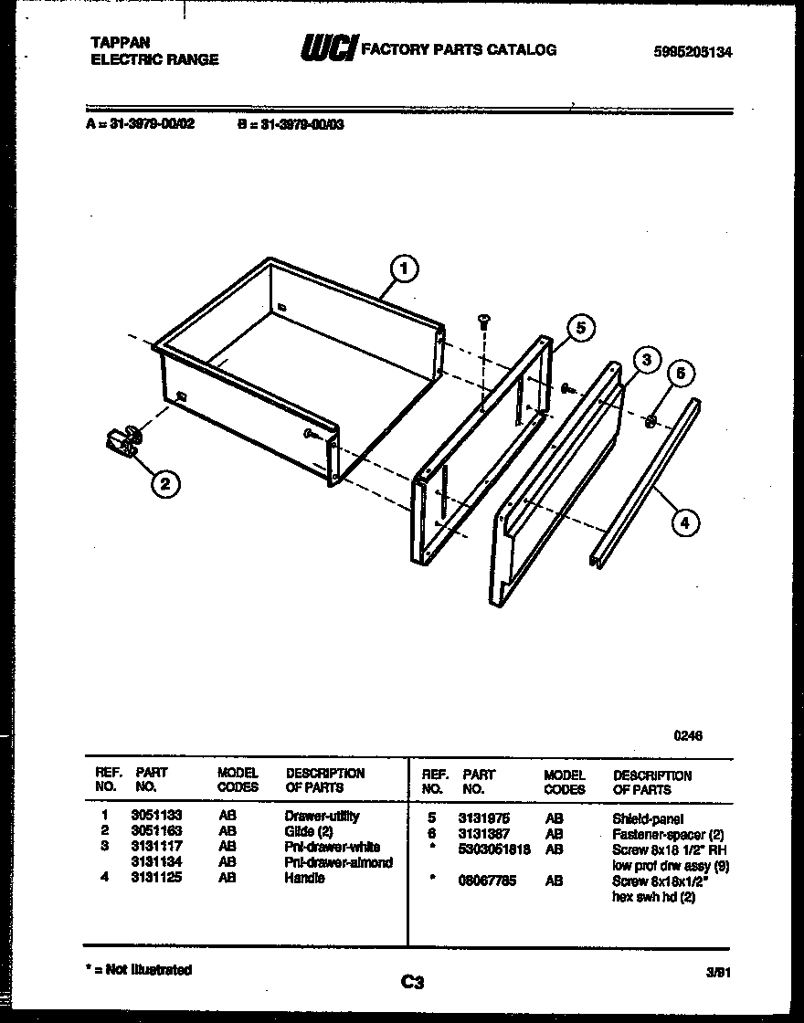 Tappan 31-3979-00-02 drawer parts diagram