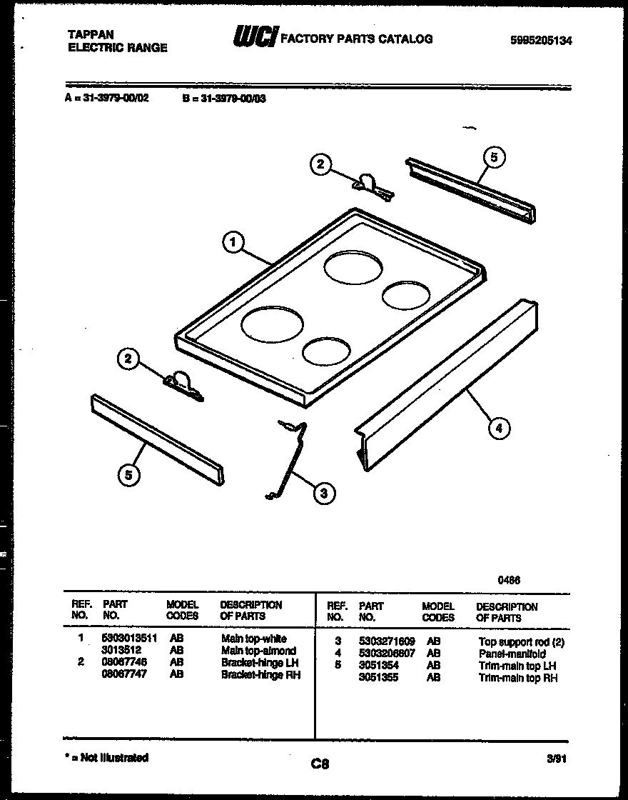 Tappan 31-3979-00-02 cooktop parts diagram