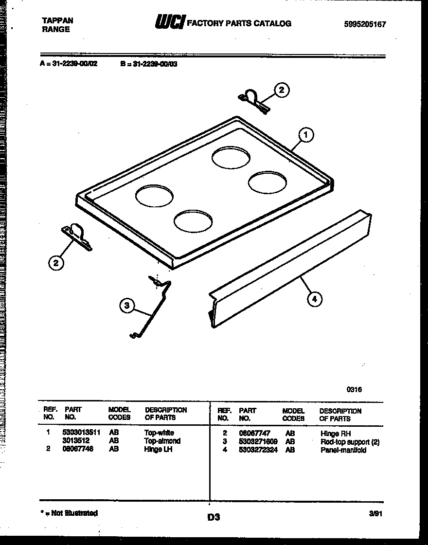 Tappan 31-2239-00-02 cooktop parts diagram
