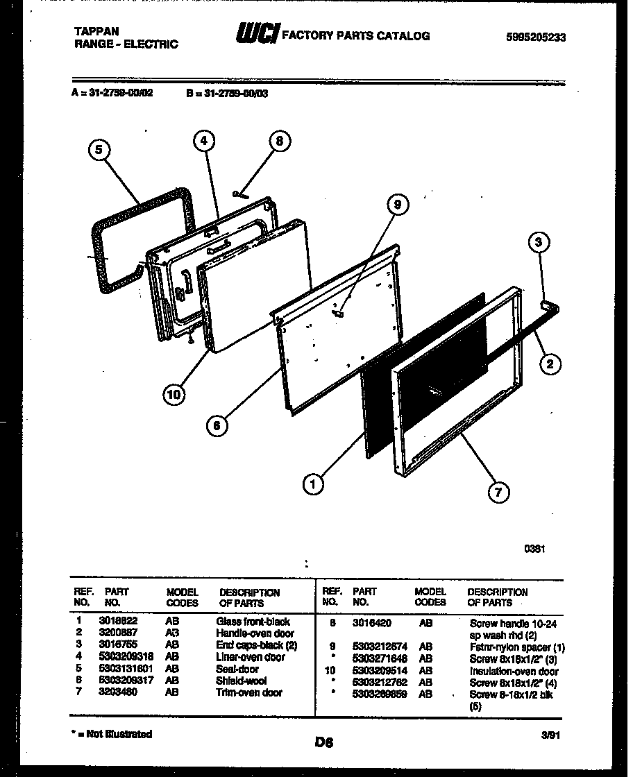Tappan 31-2759-00-03 door parts diagram
