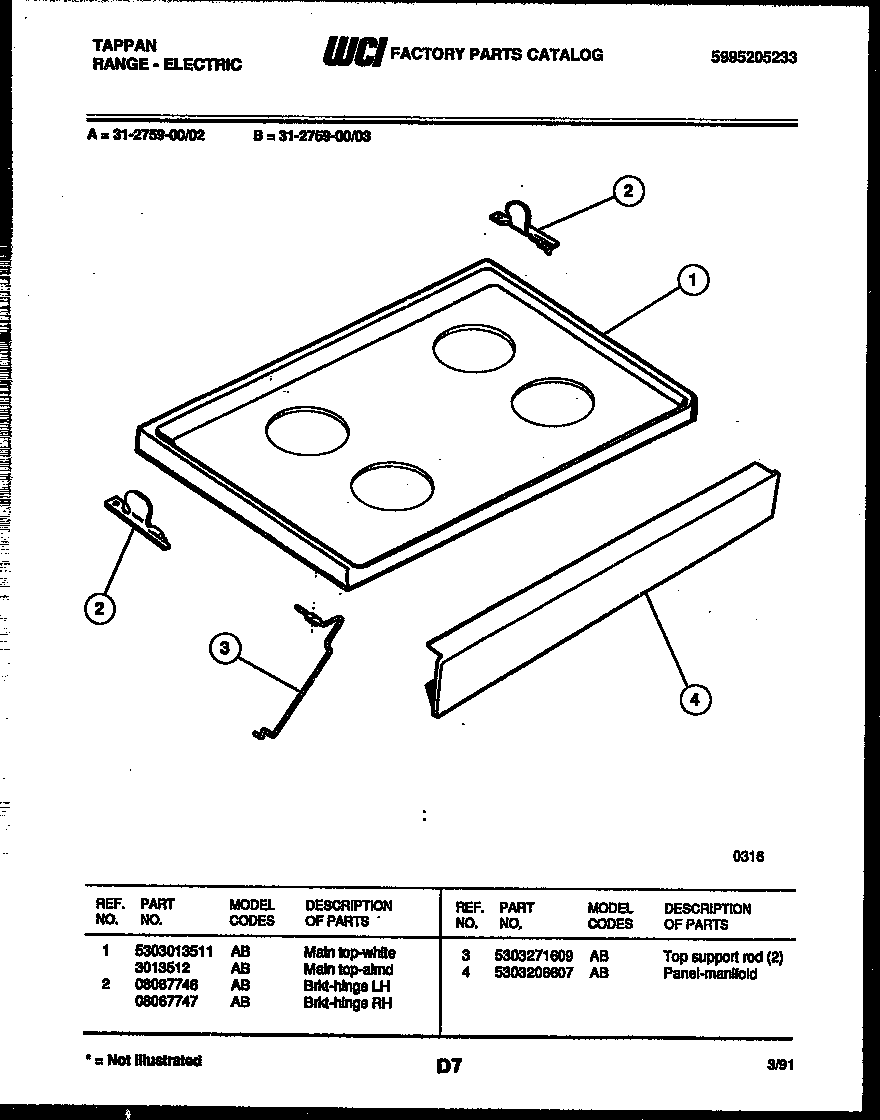 Tappan 31-2759-00-03 cooktop parts diagram