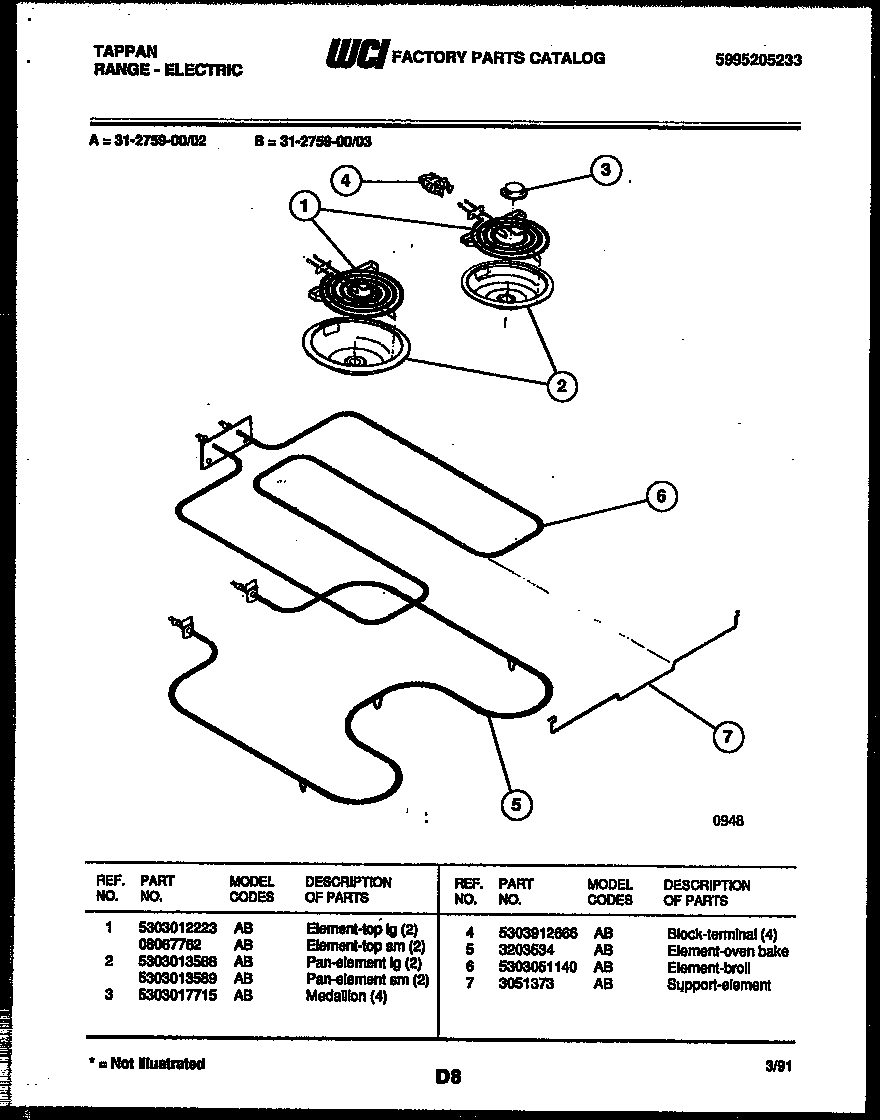 Tappan 31-2759-00-03 broiler parts diagram