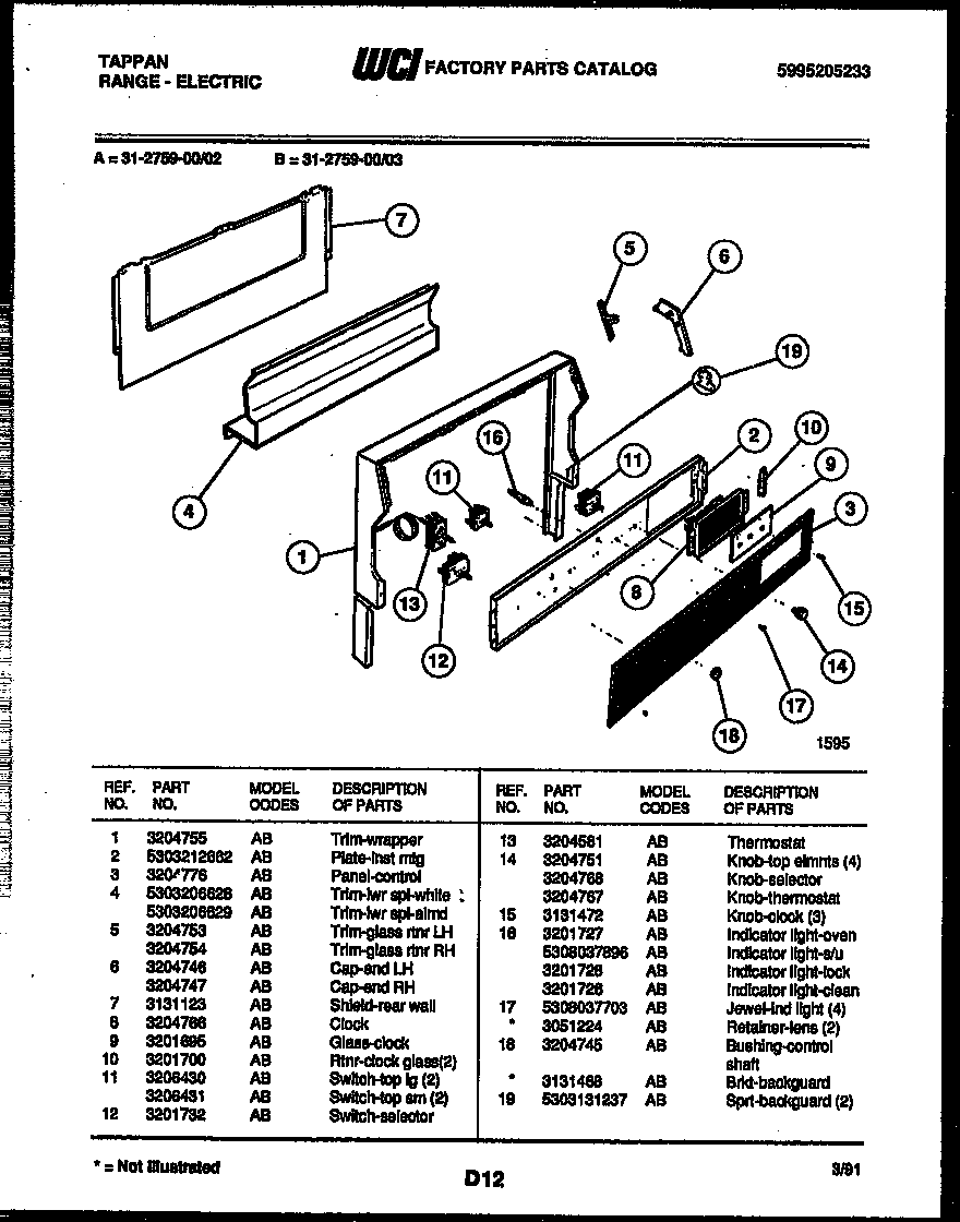 Tappan 31-2759-00-03 backguard diagram