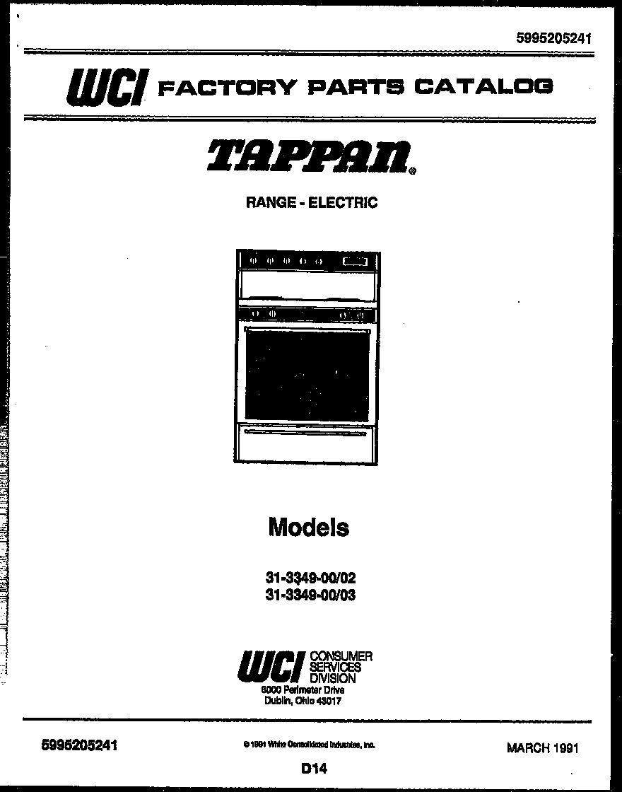 Tappan 31-3349-00-03 cover page diagram