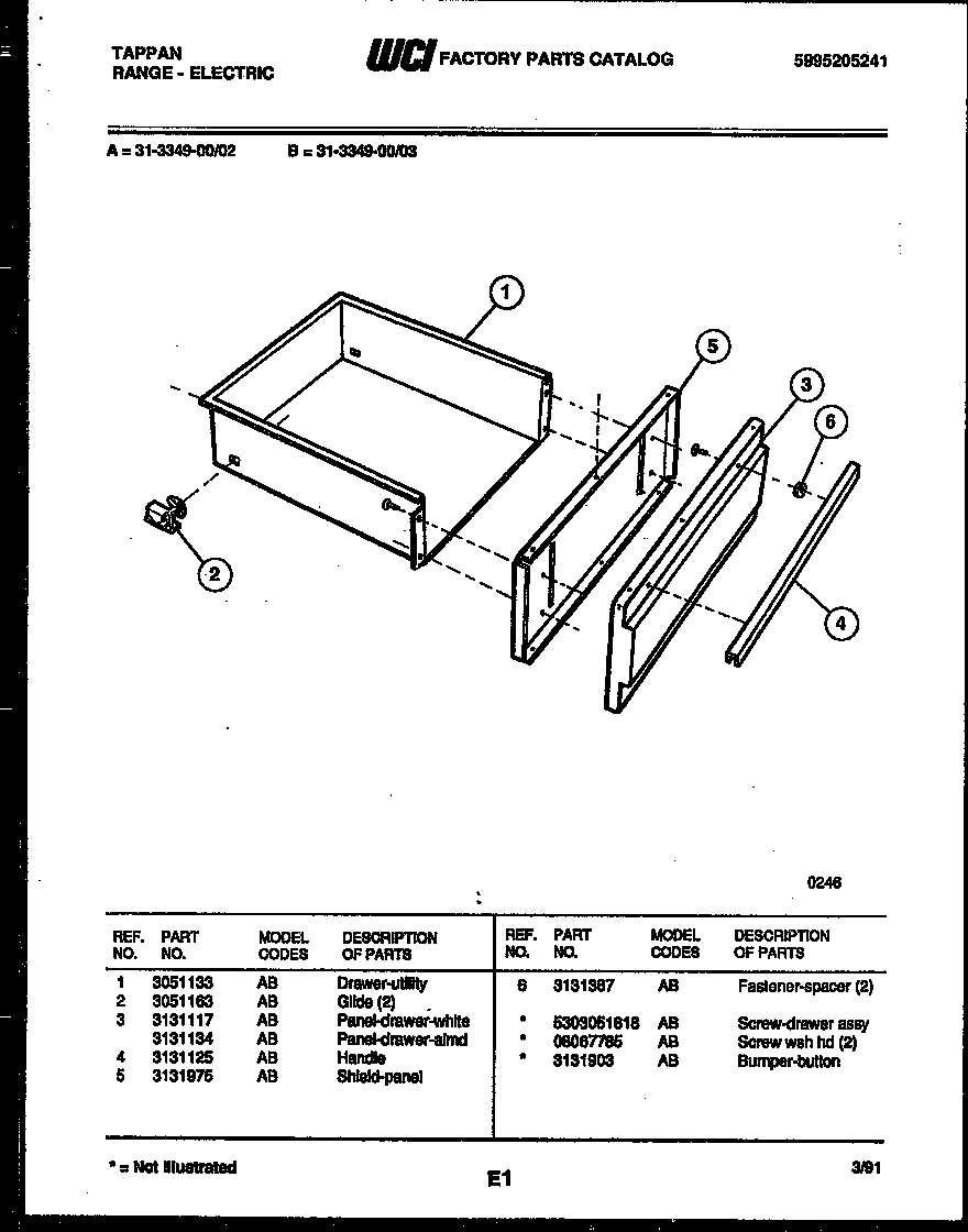 Tappan 31-3349-00-03 drawer parts diagram