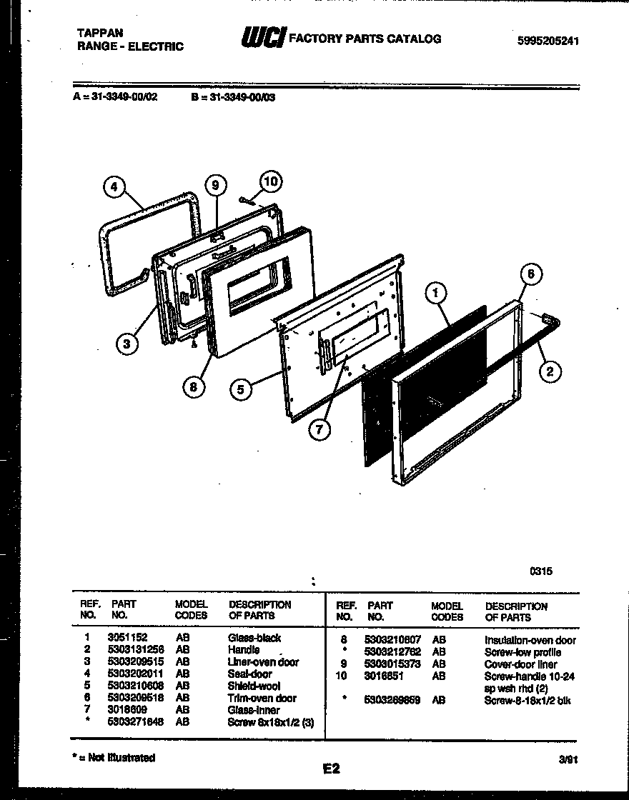 Tappan 31-3349-00-03 door parts diagram