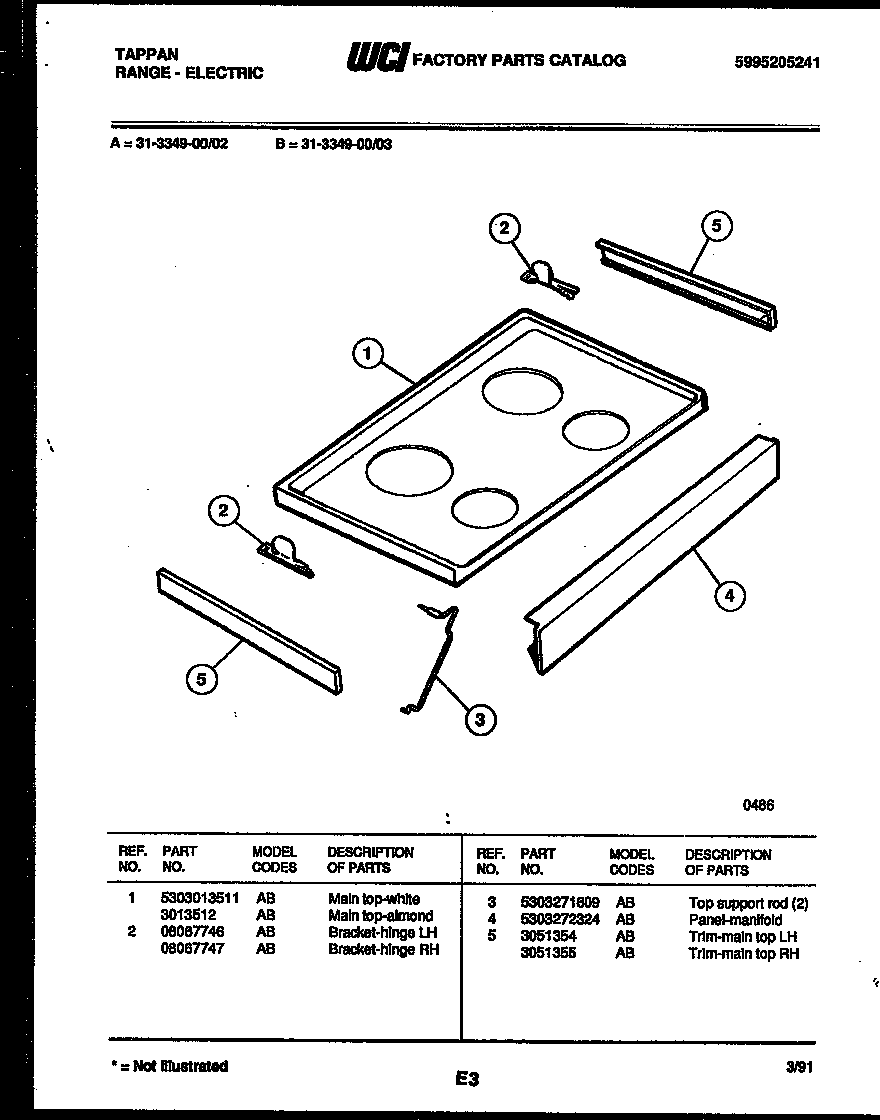 Tappan 31-3349-00-03 cooktop parts diagram