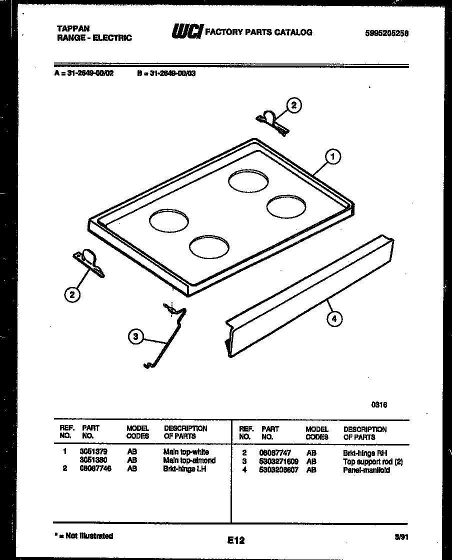 Tappan 31-2649-00-02 cooktop parts diagram