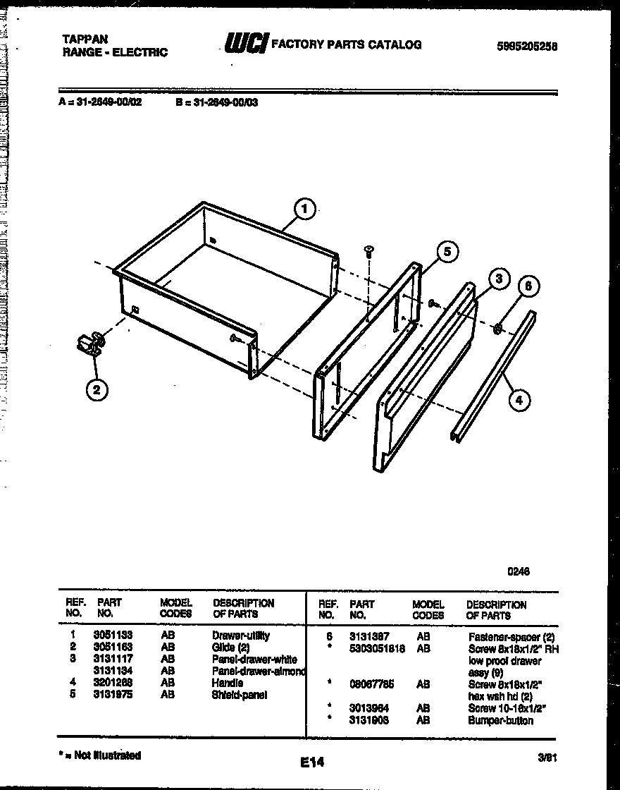 Tappan 31-2649-00-02 drawer parts diagram