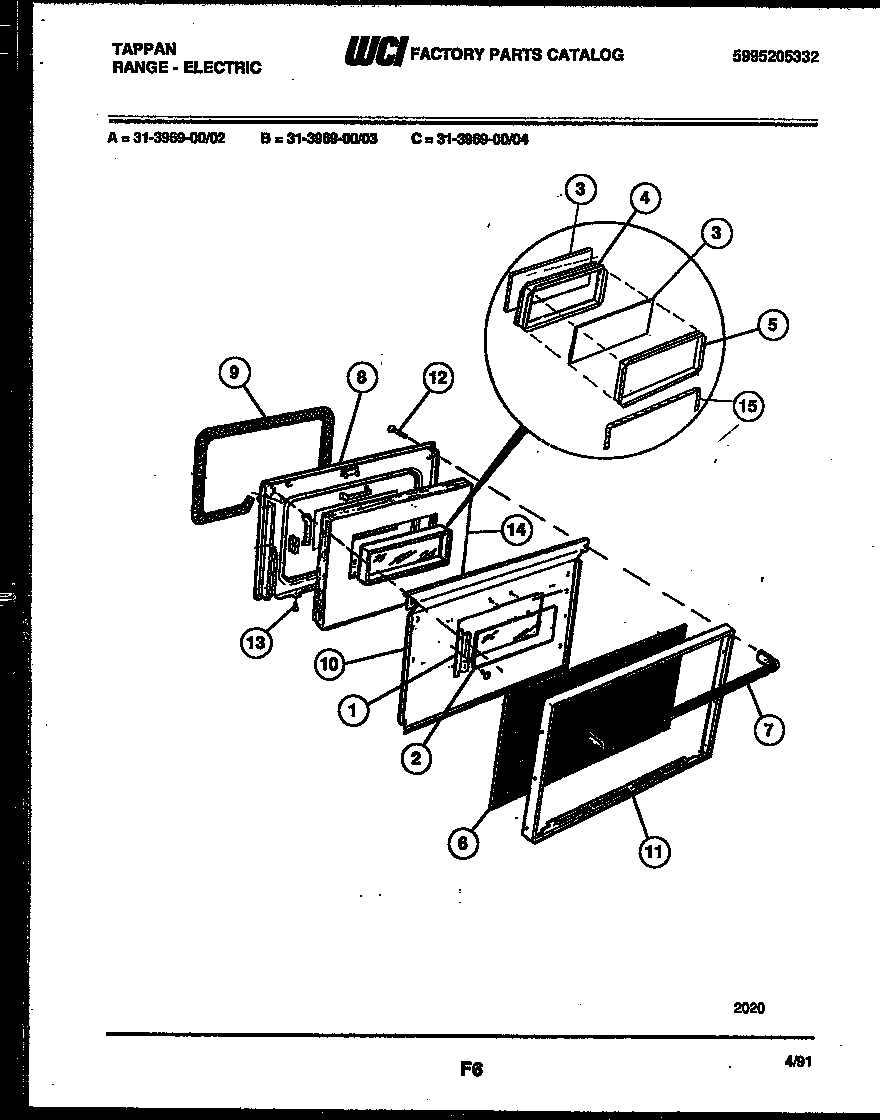 Tappan 31-3969-00-02 door parts diagram