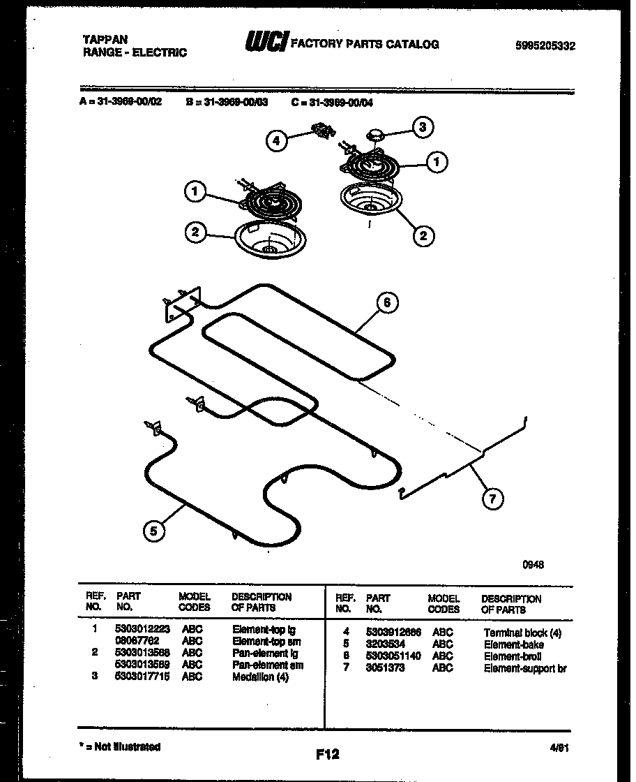 Tappan 31-3969-00-02 broiler parts diagram