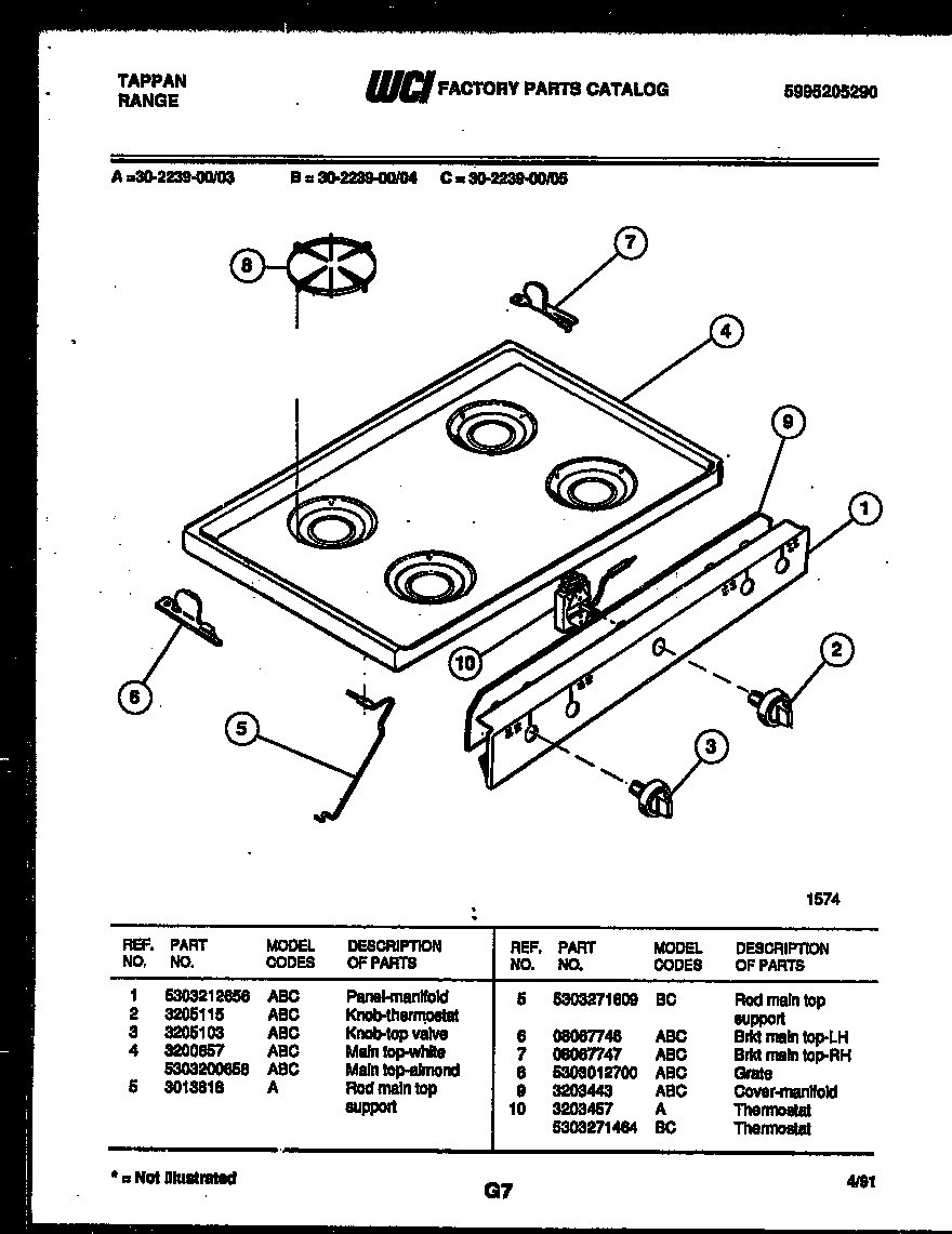 Tappan 30-2239-23-04 cooktop parts diagram