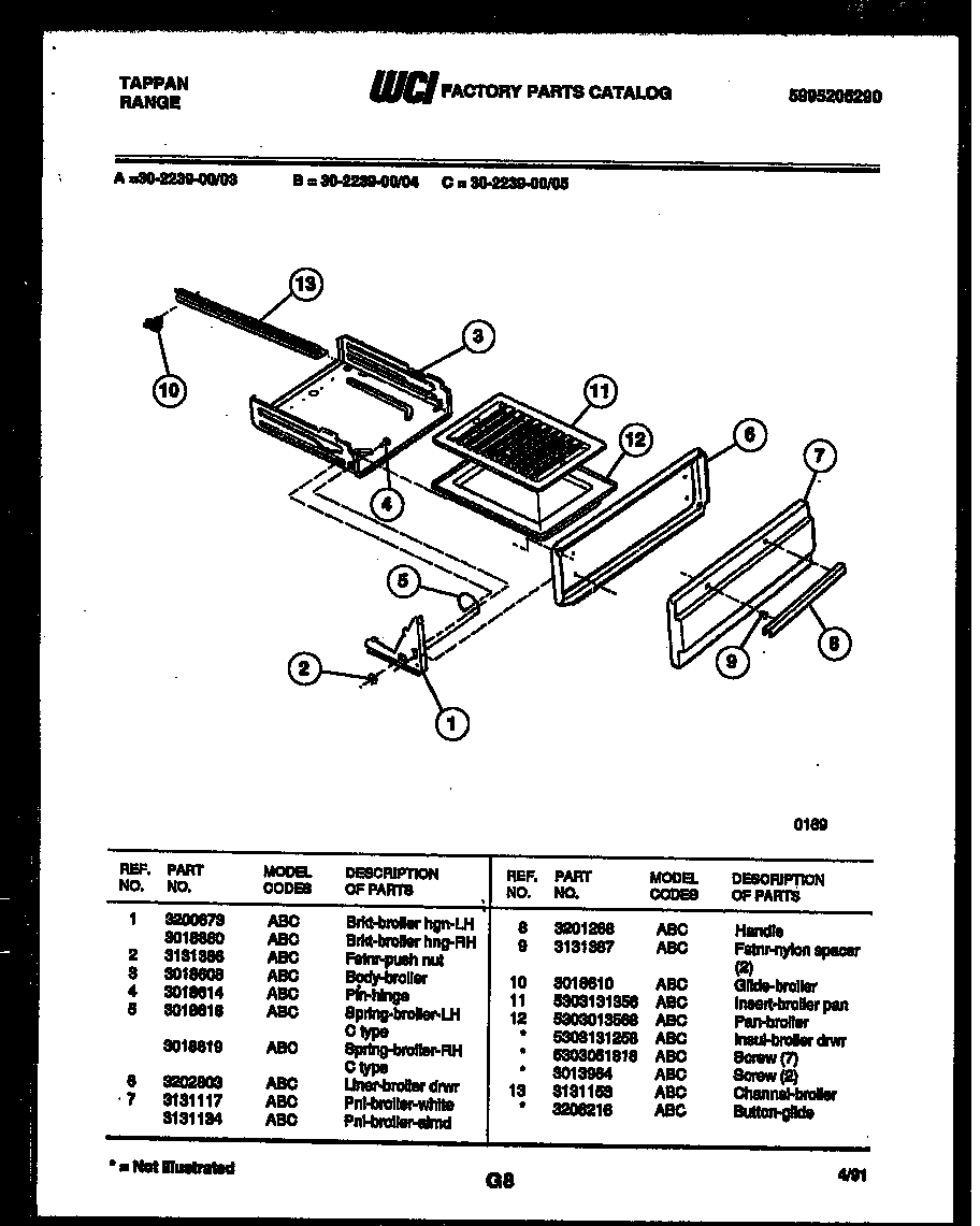 Tappan 30-2239-23-04 broiler drawer parts diagram