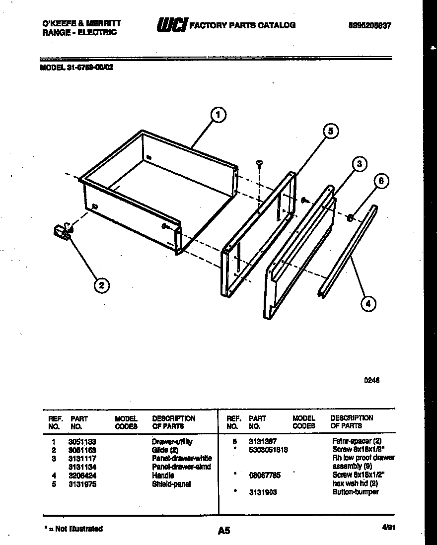 Tappan 31-6759-23-02 drawer parts diagram