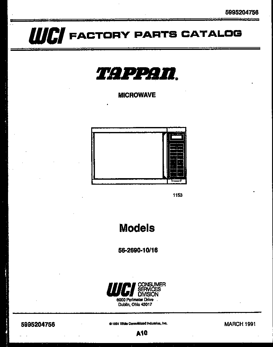 Tappan 56-2690-10-16 front cover diagram