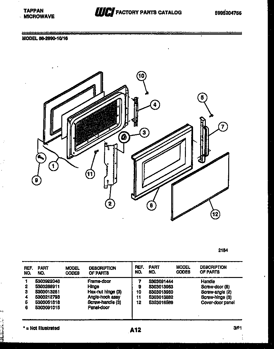Tappan 56-2690-10-16 door parts diagram