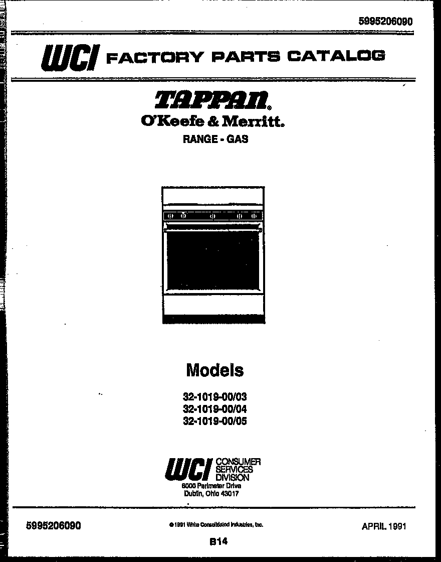 Tappan 32-1019-00-03 cover page diagram