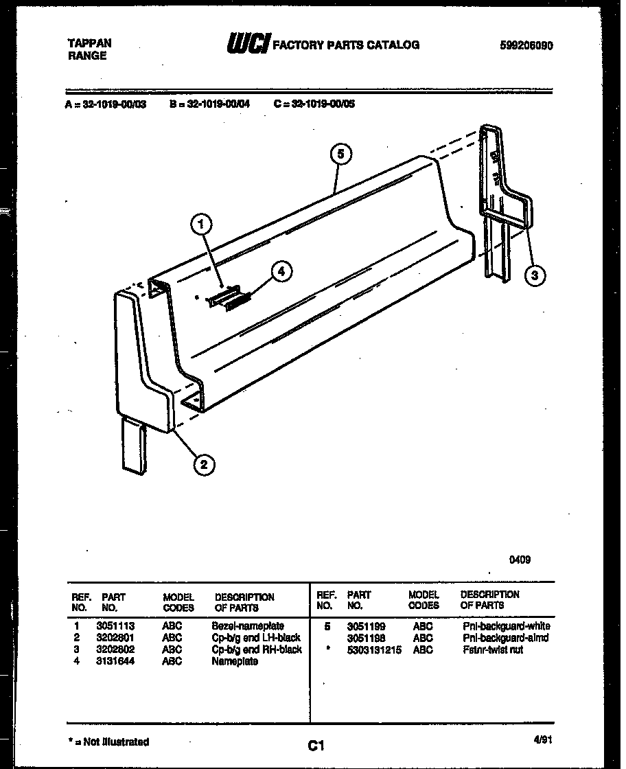 Tappan 32-1019-00-03 backguard diagram