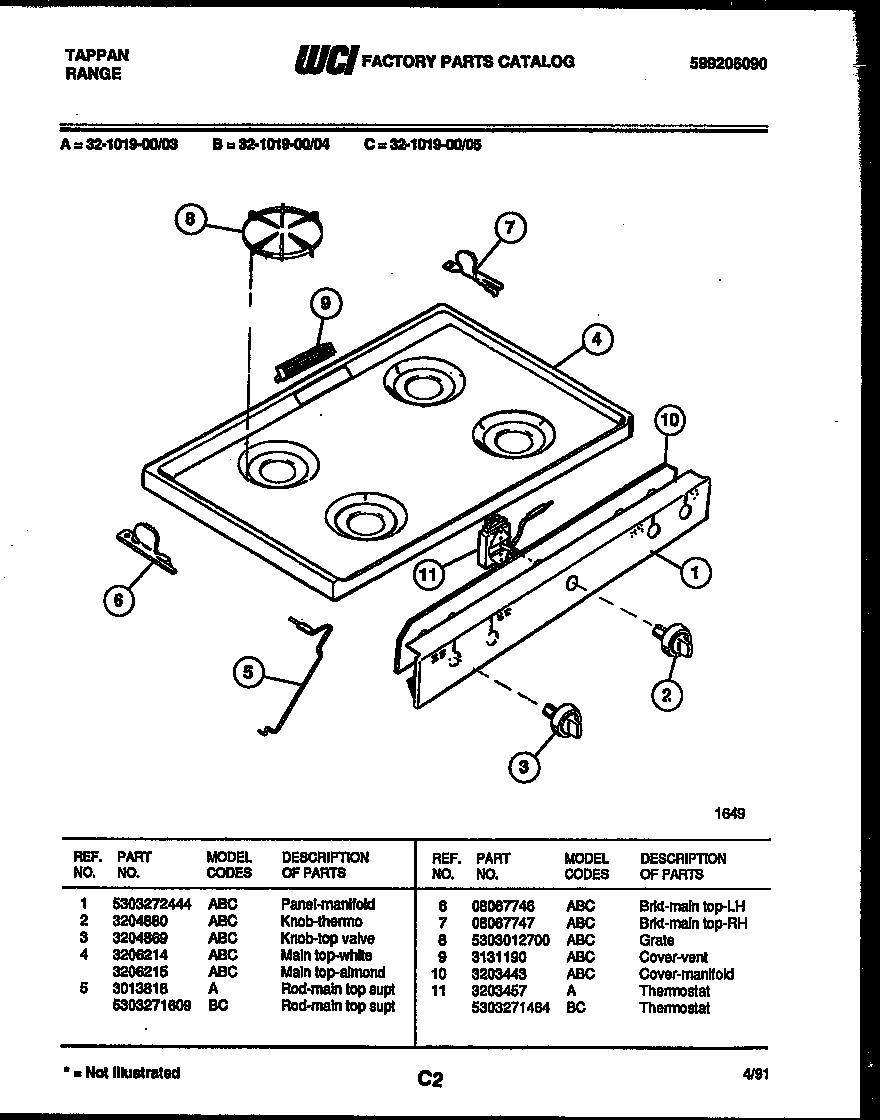 Tappan 32-1019-00-03 cooktop parts diagram