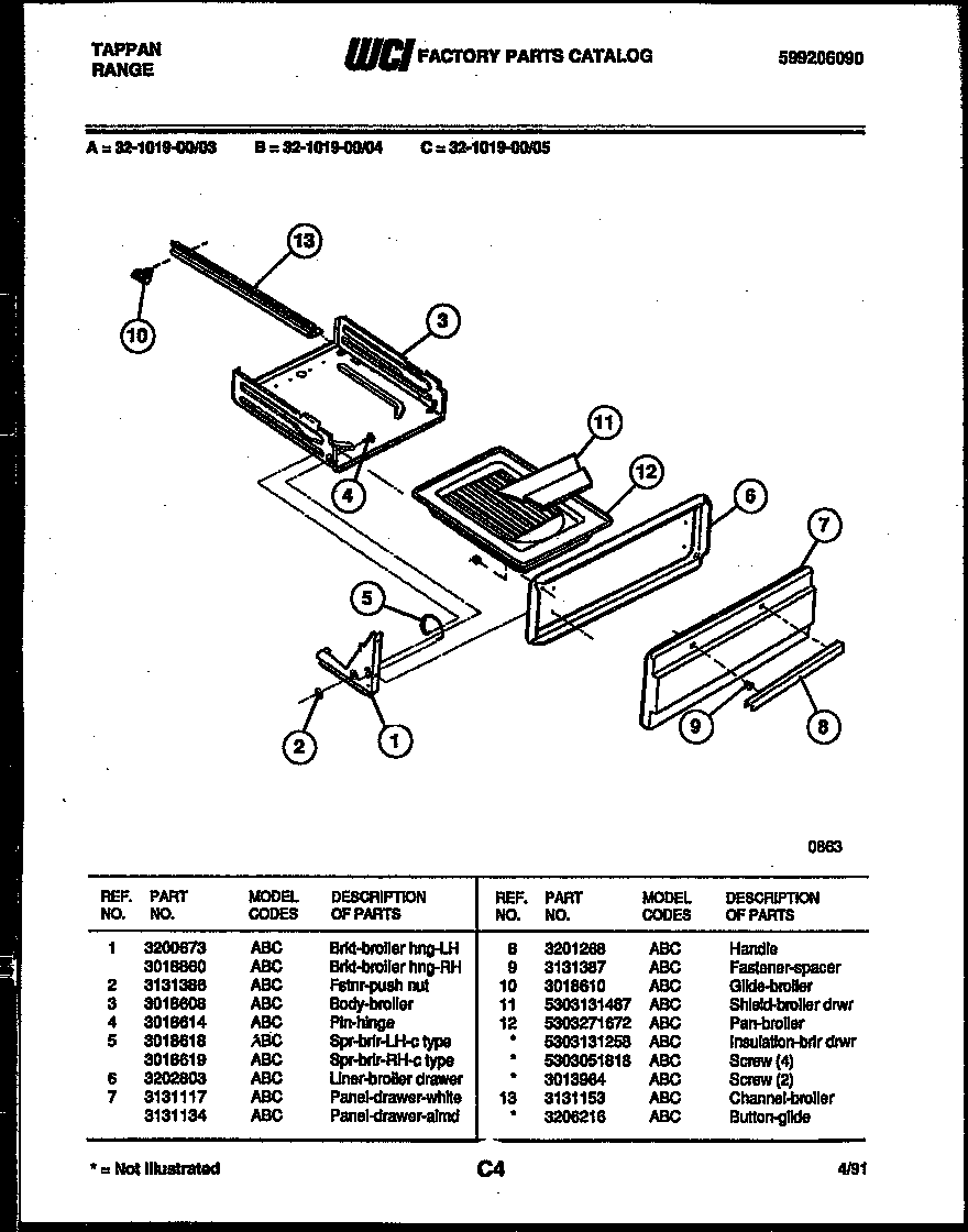 Tappan 32-1019-00-03 broiler drawer parts diagram