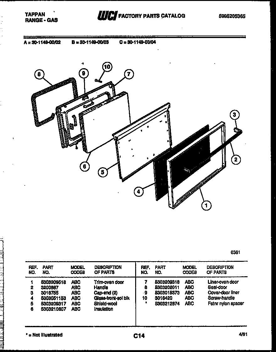 Tappan 30-1149-00-02 door parts diagram