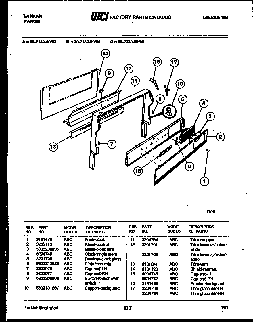 Tappan 30-2139-00-04 backguard diagram