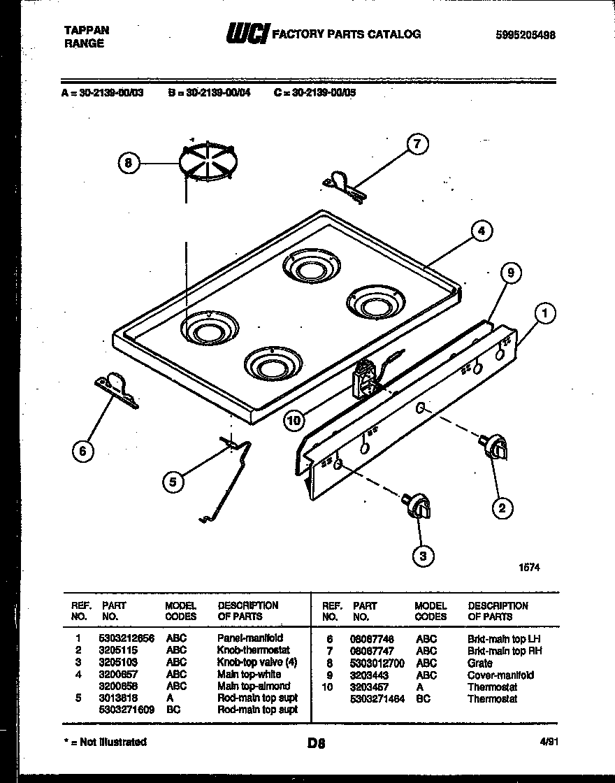 Tappan 30-2139-00-04 cooktop parts diagram