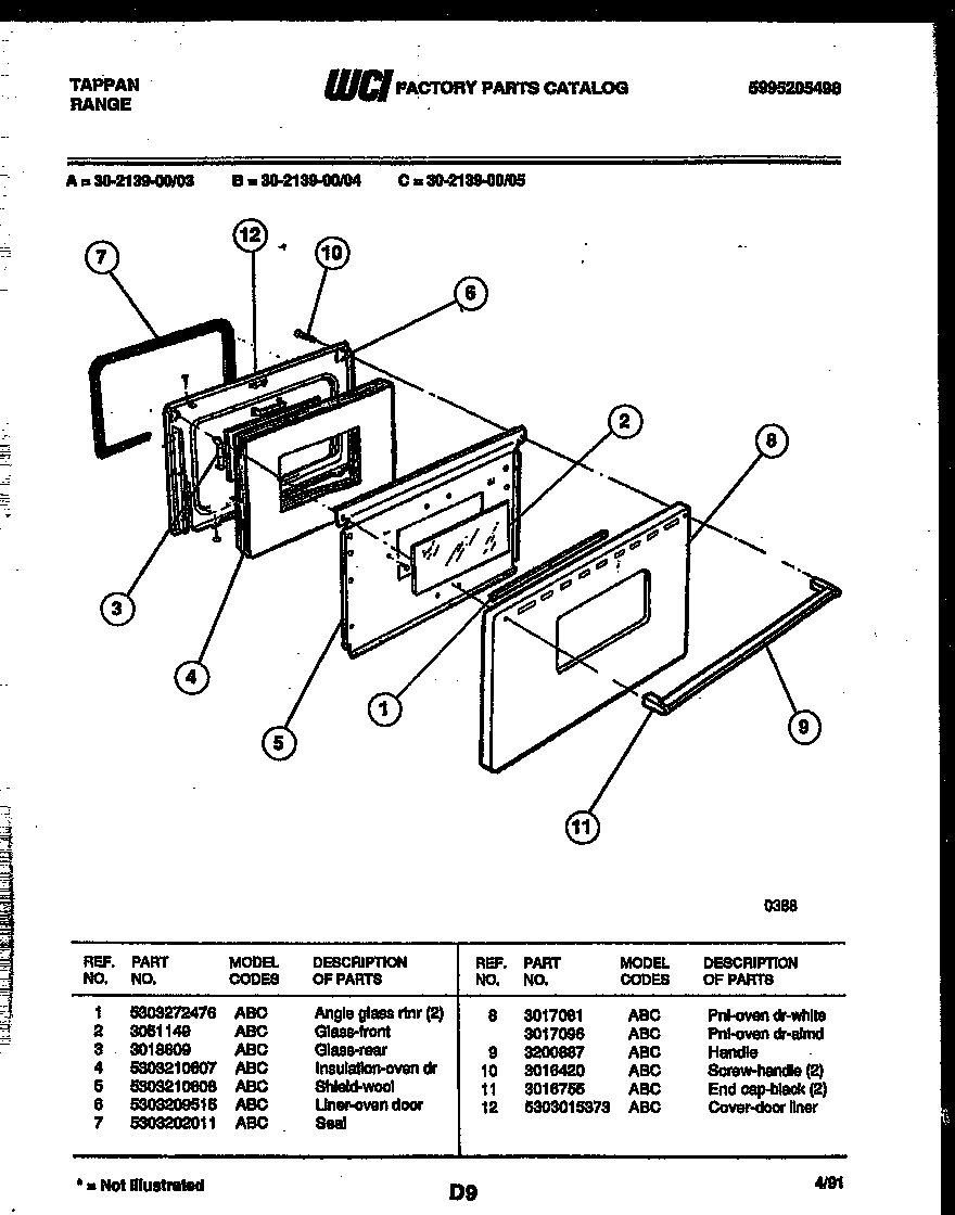 Tappan 30-2139-00-04 door parts diagram