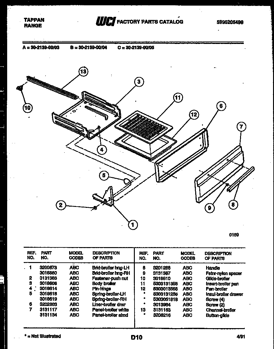 Tappan 30-2139-00-04 broiler drawer parts diagram