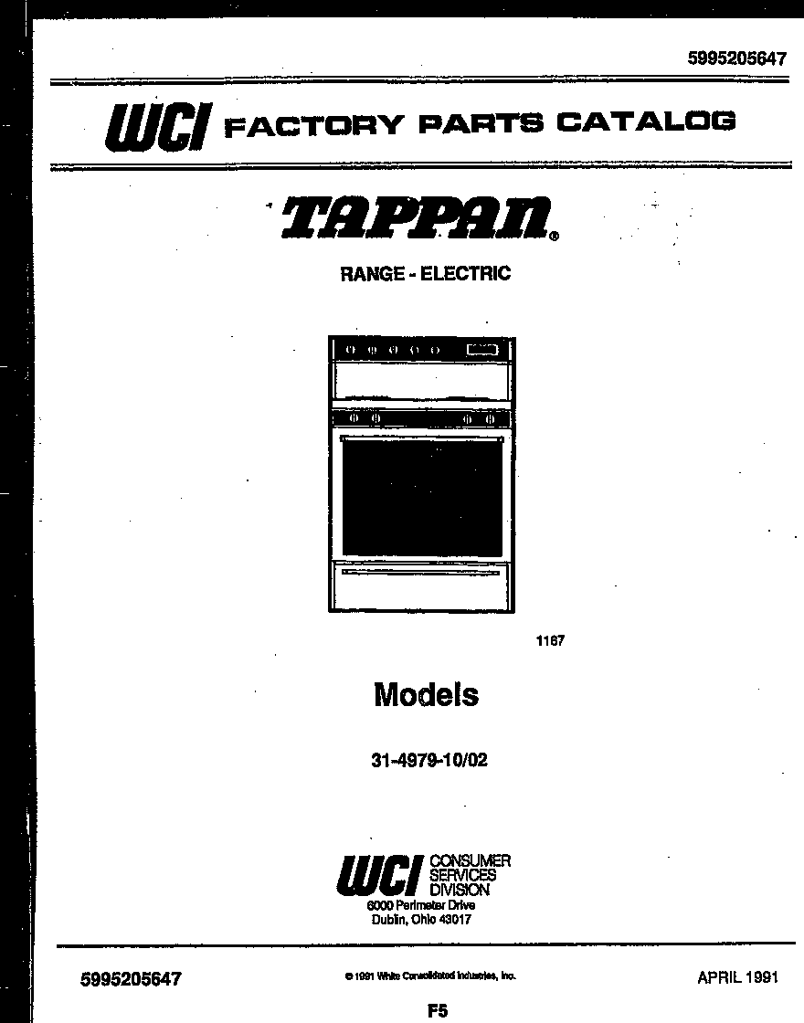 Tappan 31-4979-00-02 cover page diagram