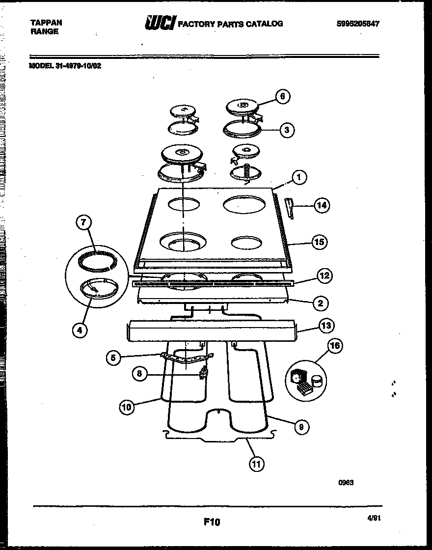 Tappan 31-4979-00-02 cooktop and broiler parts diagram