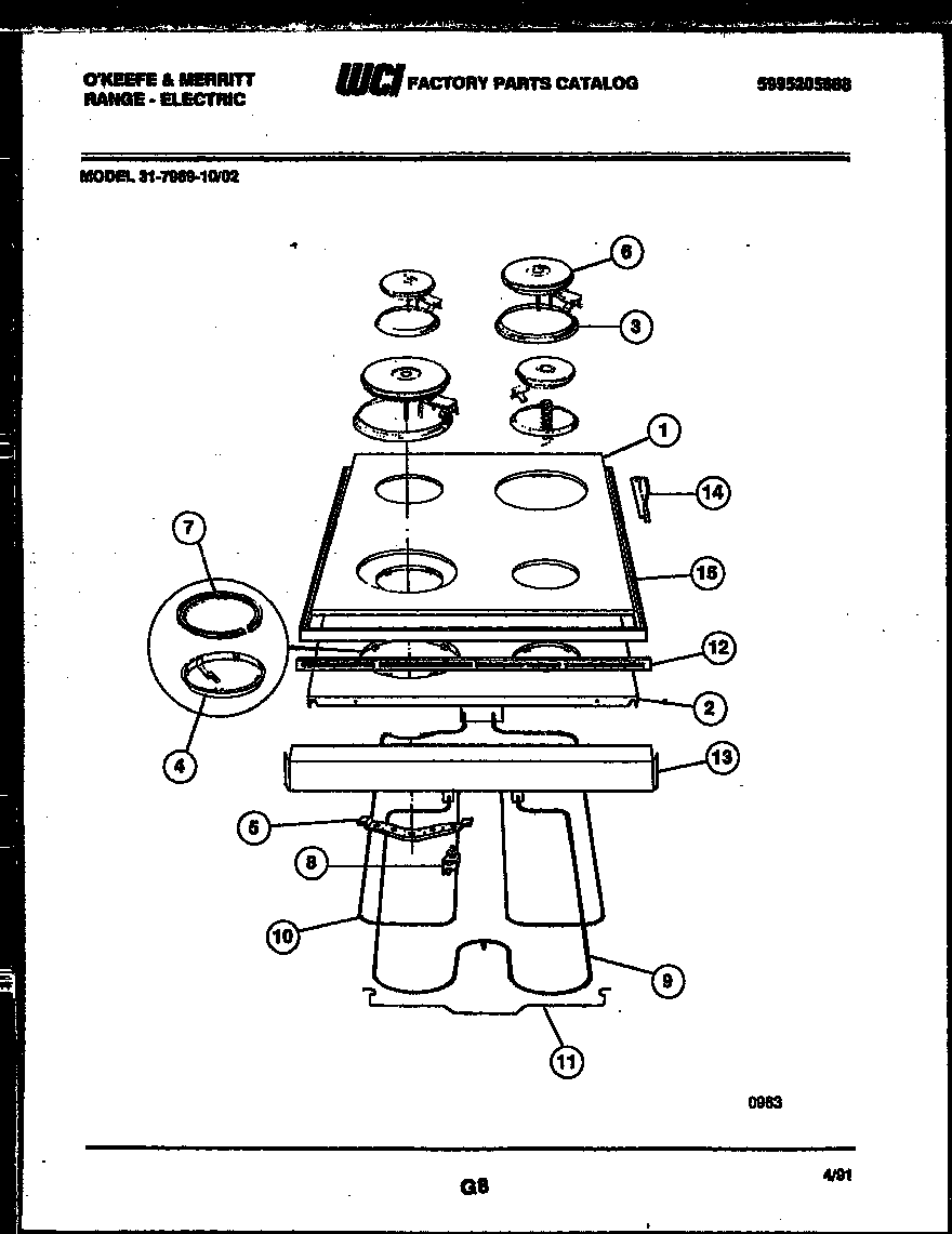 Tappan 31-7969-00-02 cooktop and broiler parts diagram