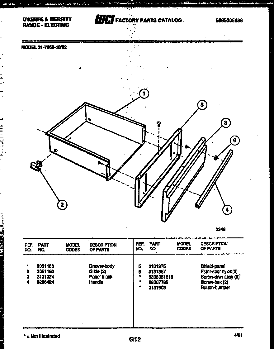 Tappan 31-7969-00-02 drawer parts diagram