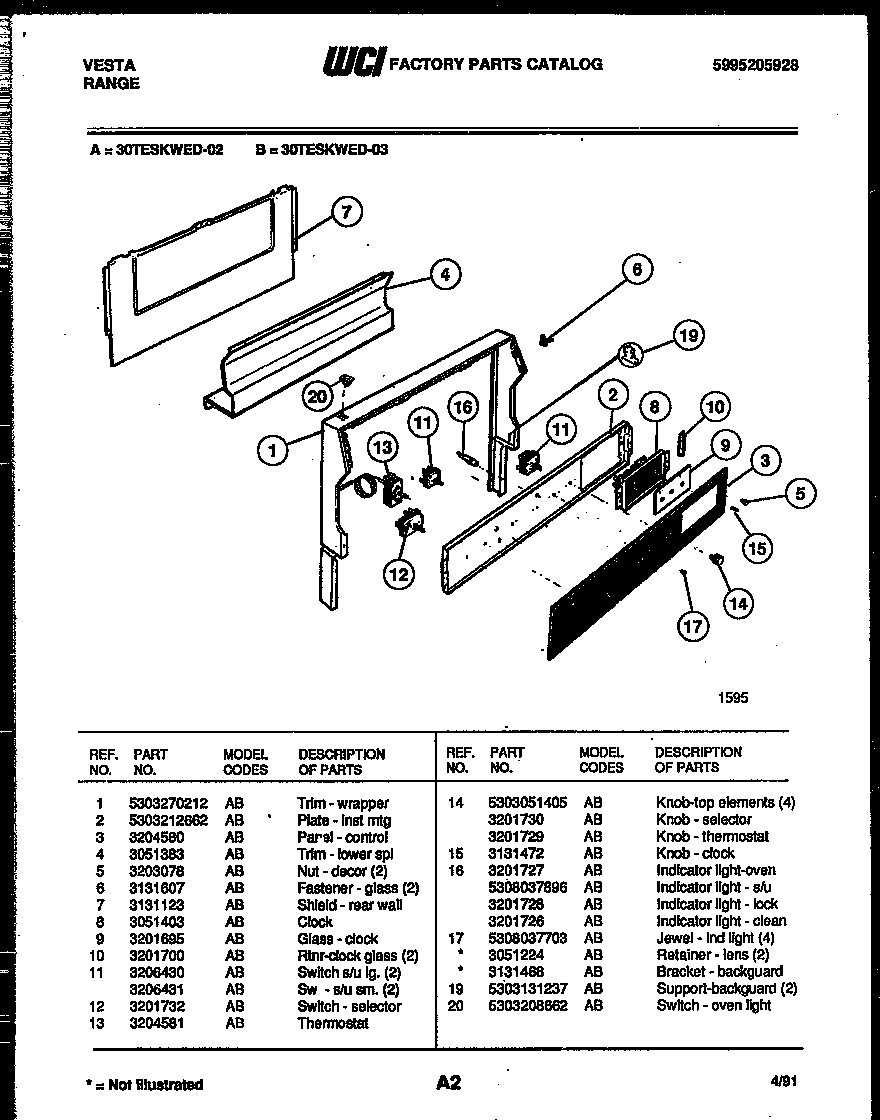 Tappan 30TESKWED2 backguard diagram